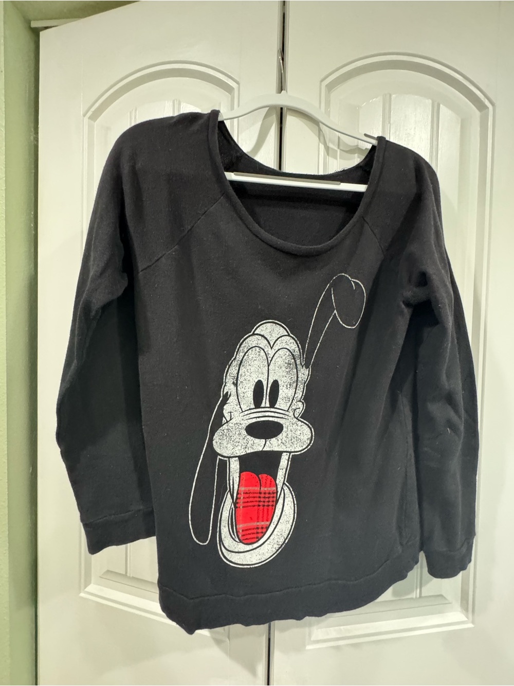 Disney Black Crewneck Sweater with Plaid Accent